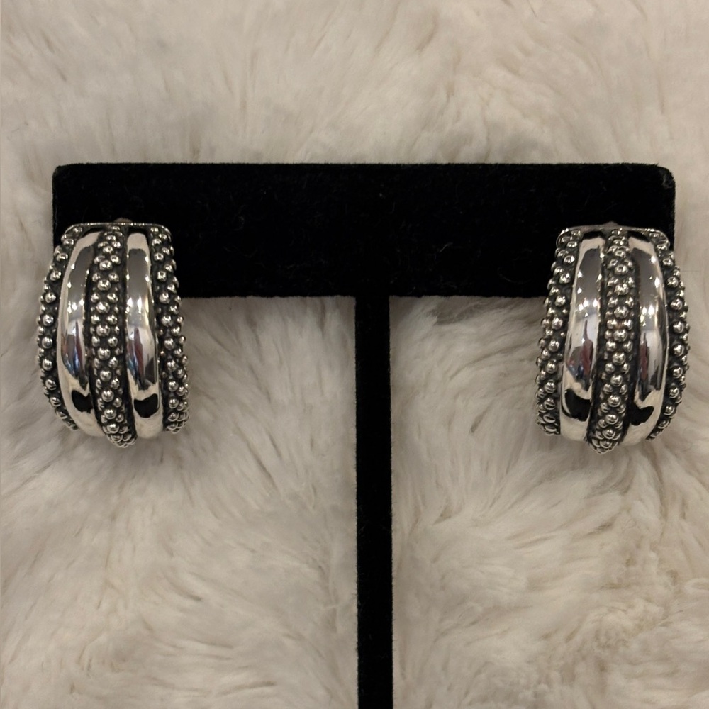 Lagos Caviar Sterling Silver 925 Huggie Hoop Earrings 14K Posts Omega Clasp